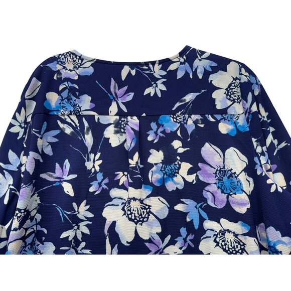 Croft & Barrow Womens Blouse XXL Navy Floral 3/4 Sleeves & Zipper Accent - Picture 9 of 9